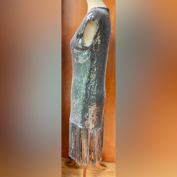 MAGARI Italian Made Sequin Silver w/Tassles Dress Size Small - Picture 3 of 9